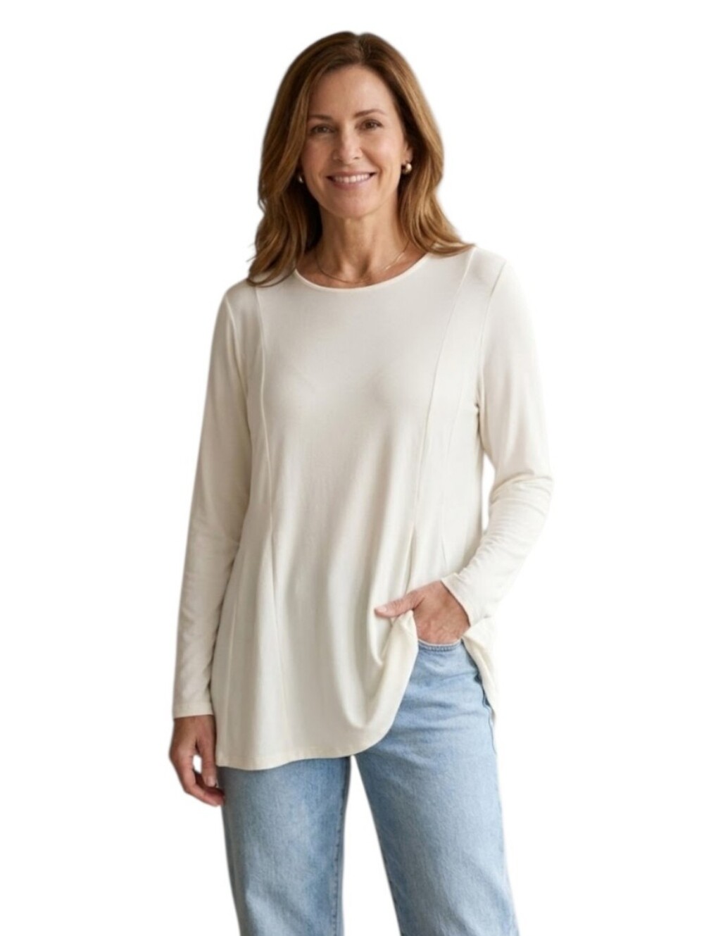 J. Jill Wearever Ivory Long Sleeve Pleated  Scoop Neck Tunic Top XL